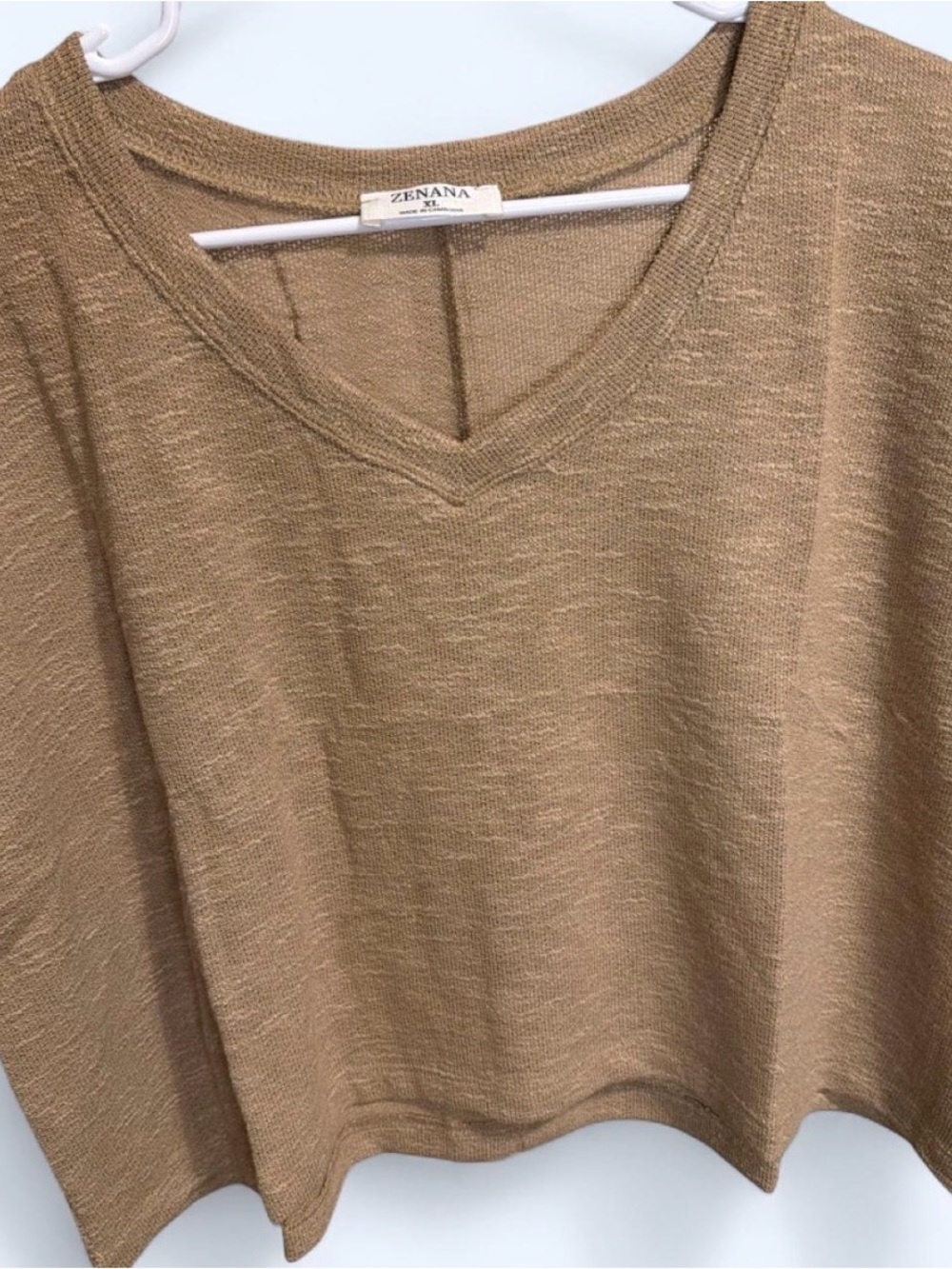 Zenana Outfitters Tan V-Neck Relaxed Women's Top